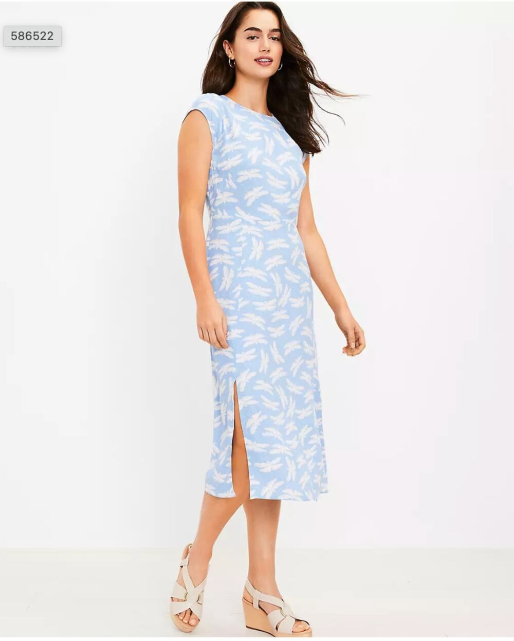 LOFT Soft Blue Butterfly Flutter Sleeve Midi Dress // 12
